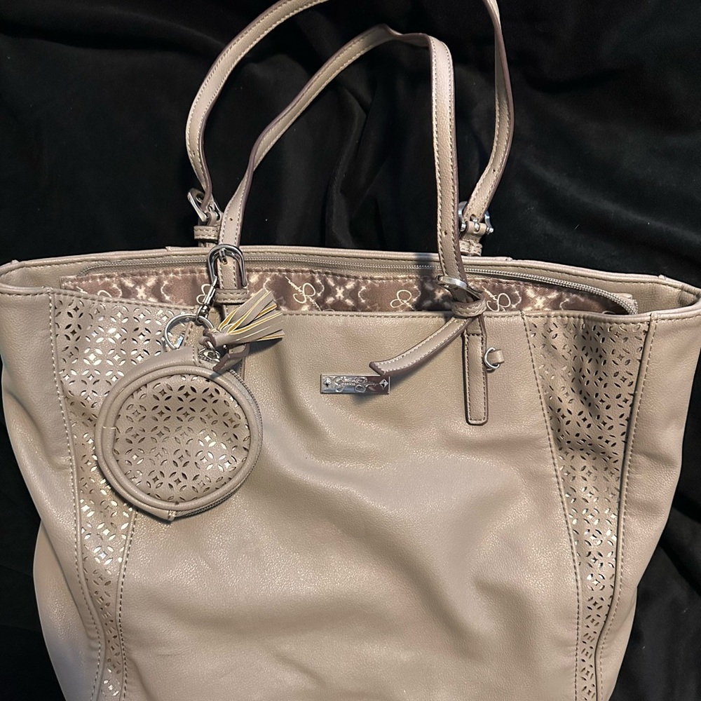 Jessica Simpson Taupe Tote with Laser Cut Design
